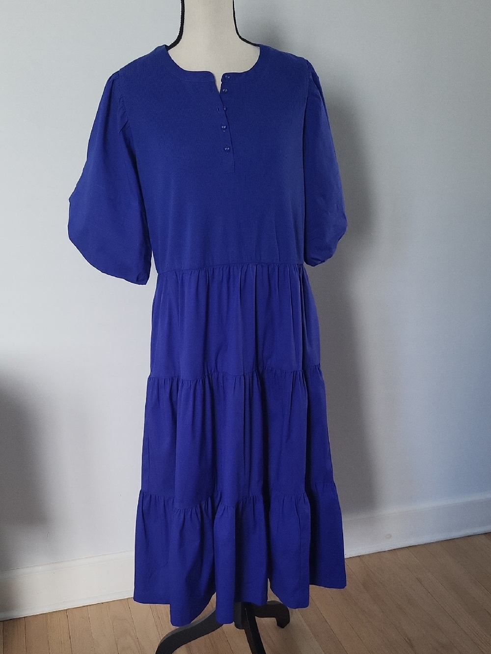 Chico's Elegant Royal Blue Tiered Midi Dress - Classic Fit